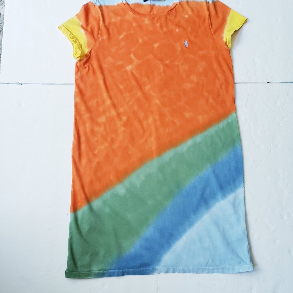 Polo Ralph Lauren Rainbow Tie Dye Preppy Cotton T-Shirt Mini Dress - Picture 2 of 11